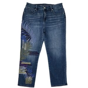 ​Chico's So Slimming Girlfriend Slim Leg Crop Jean Tropical Palm Embroidery US 4